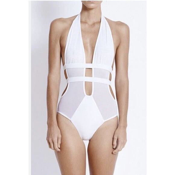 FELLA FINN ONE PIECE SWIMSUIT USED SZ medium White Strappy Mesh Sexy - Picture 2 of 9